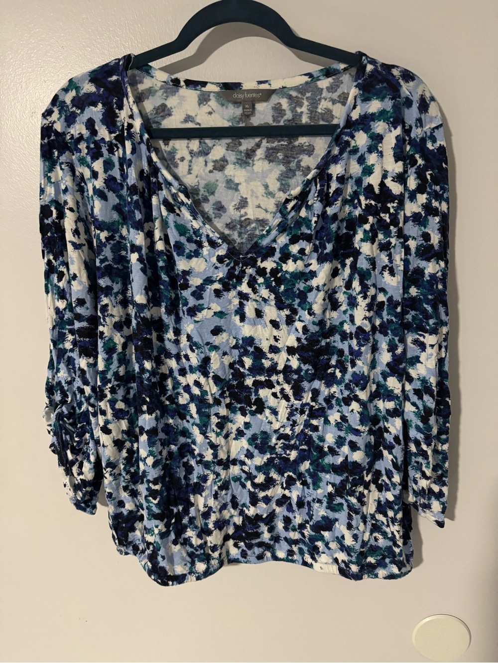 Daisy Fuentes Blue Floral Abstract Blouse XL